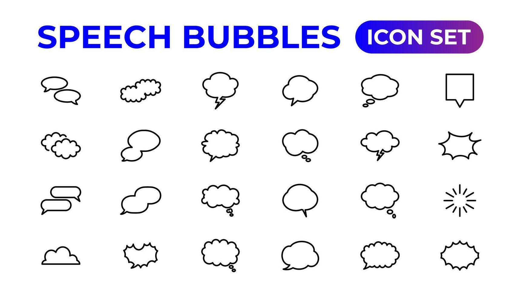 discours bulles icône ensemble.mince contour Icônes paquet. vecteur