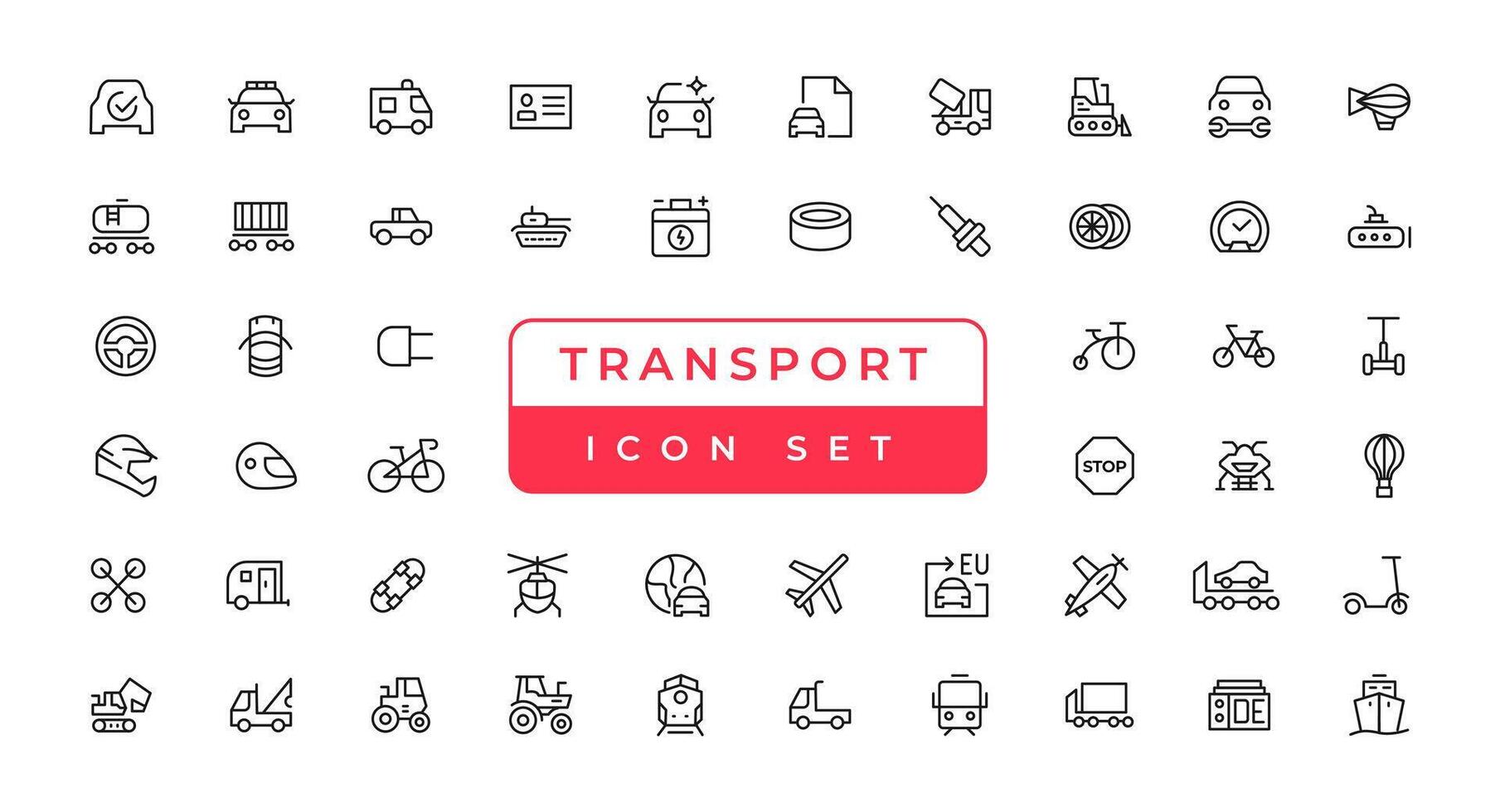 éléments de transport, de véhicule et de livraison - jeu d'icônes web minimal en ligne mince. contour collection d'icônes. illustration vectorielle simple. vecteur