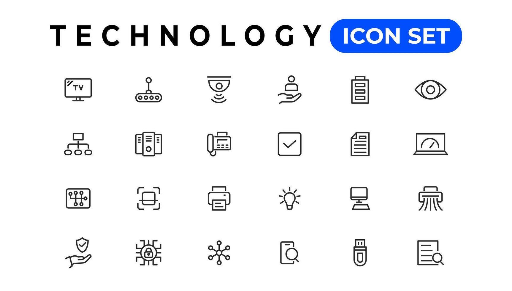 dispositif et information La technologie ligne Icônes collection. gros ui icône ensemble dans une plat conception. mince contour Icônes pack vecteur