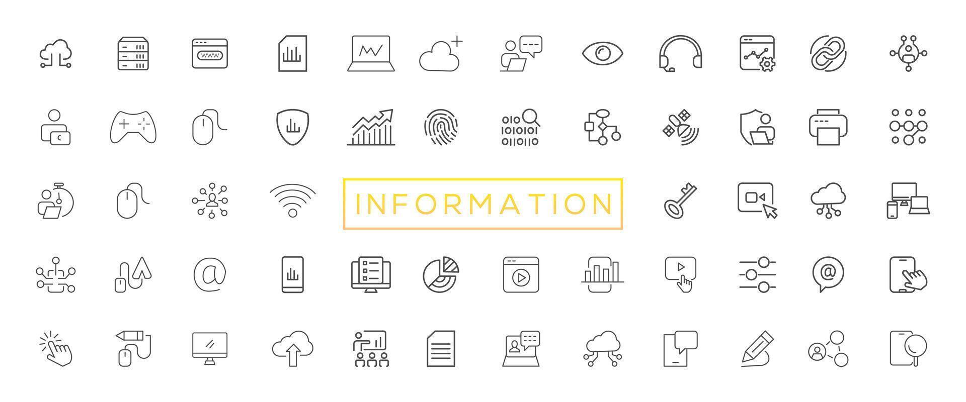 information La technologie ligne Icônes collection. gros ui icône ensemble dans une plat conception. mince contour Icônes pack vecteur