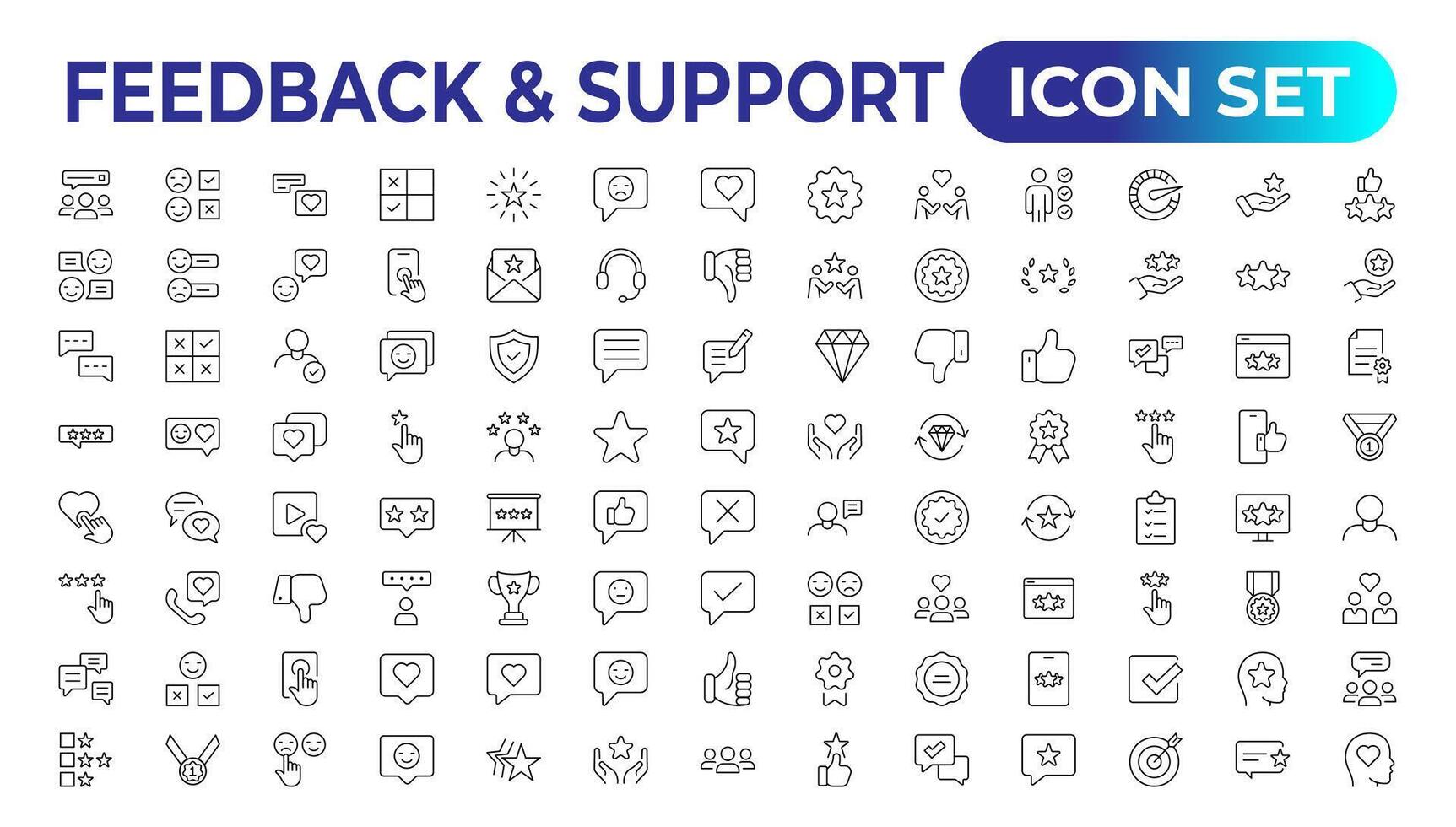 retour d'information et soutien - contour icône collection. mince ligne ensemble contient tel Icônes comme en ligne aider, bureau d'aide, rapide réponse, retour d'information et plus. Facile la toile Icônes ensemble. vecteur