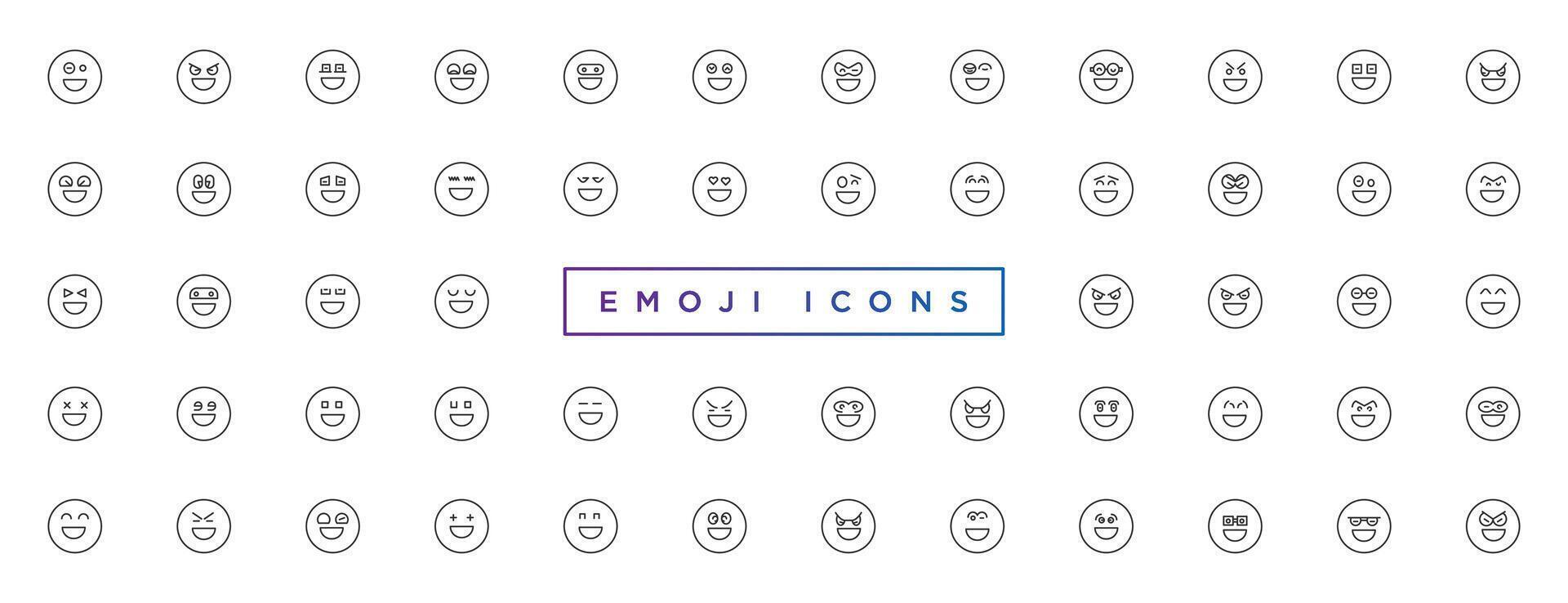 emoji visages collection. emojis plat style. content et triste émoji. ligne smiley visage vecteur