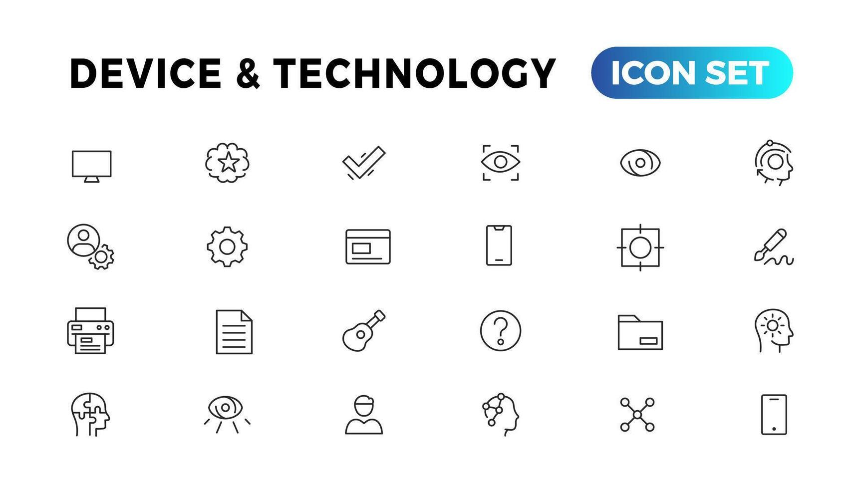 dispositif et information La technologie ligne Icônes collection. gros ui icône ensemble dans une plat conception. mince contour Icônes pack vecteur