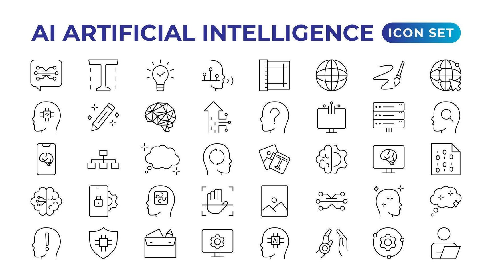 ensemble de ai artificiel intelligence icône ensemble vecteur collection. ai essentiel ligne icône collection, artificiel intelligence icône ensemble dans ligne style, machine apprentissage, intelligent robotique gratuit vecteur