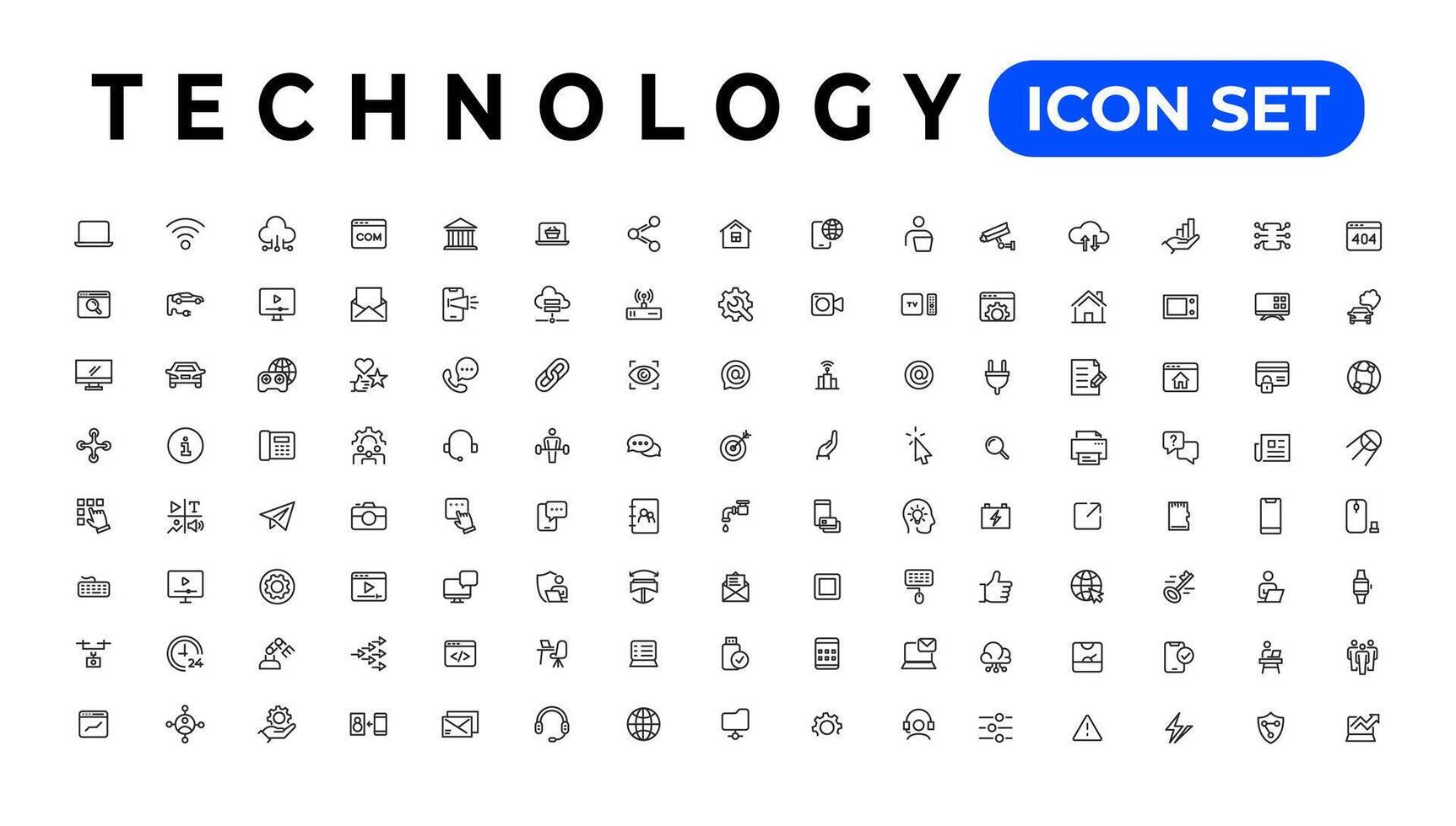 dispositif et information La technologie ligne Icônes collection. gros ui icône ensemble dans une plat conception. mince contour Icônes pack vecteur