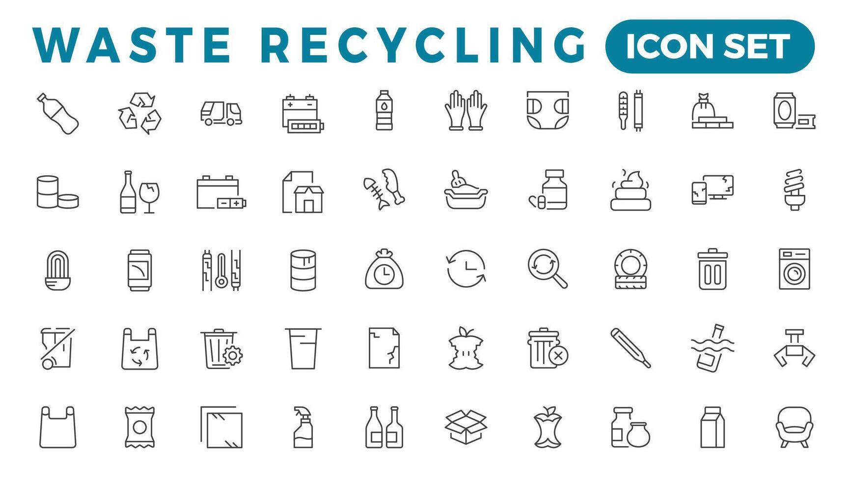 recyclage déchets ligne Icônes. des ordures disposition. poubelle séparation, déchets tri avec plus loin recyclage. vecteur