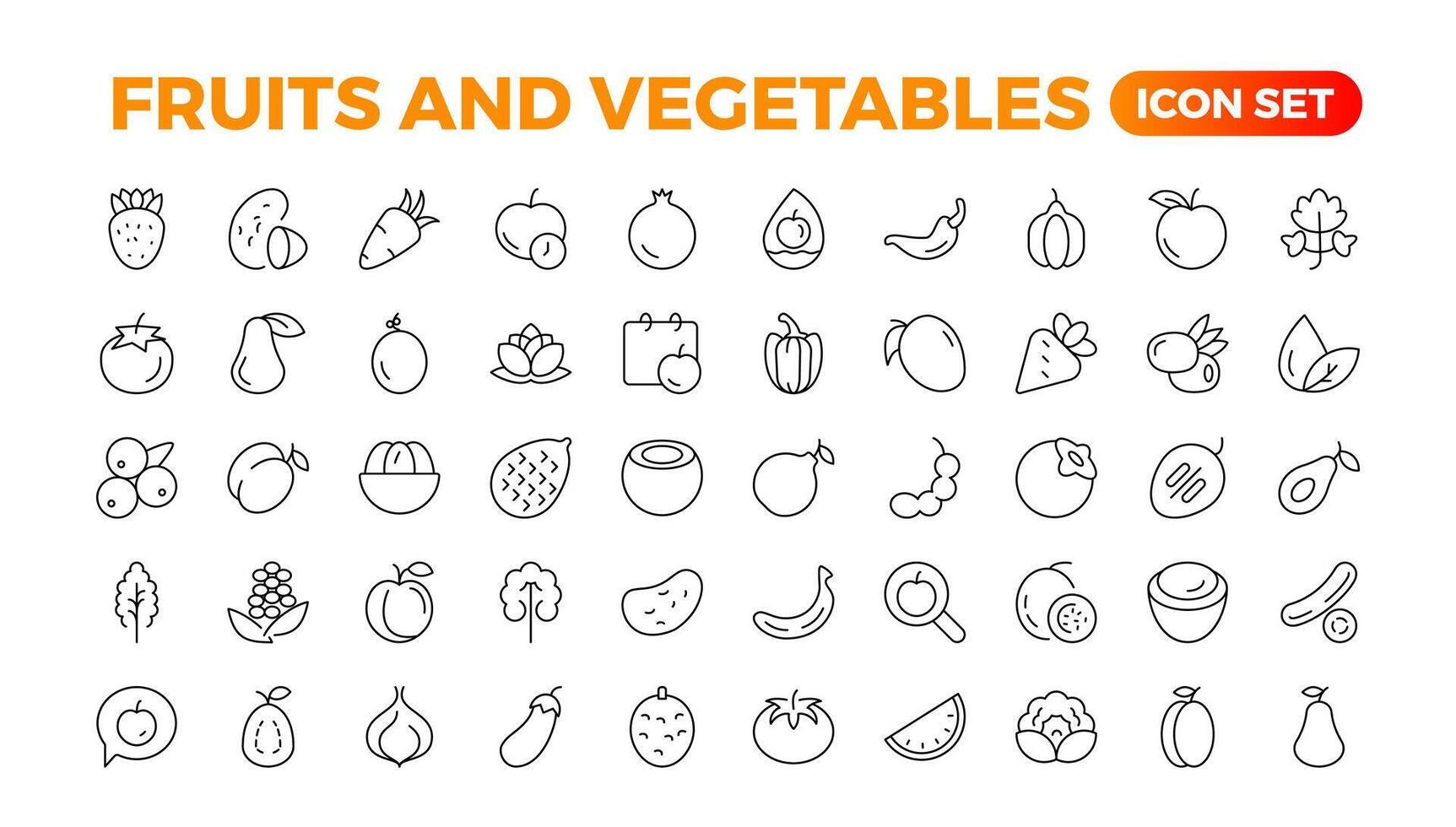 des fruits et des légumes ligne Icônes collection. gros ui icône ensemble dans une plat conception. mince contour Icônes paquet. vecteur illustration. des fruits et des légumes Icônes ensemble. nourriture vecteur illustration.outline icône ensemble.