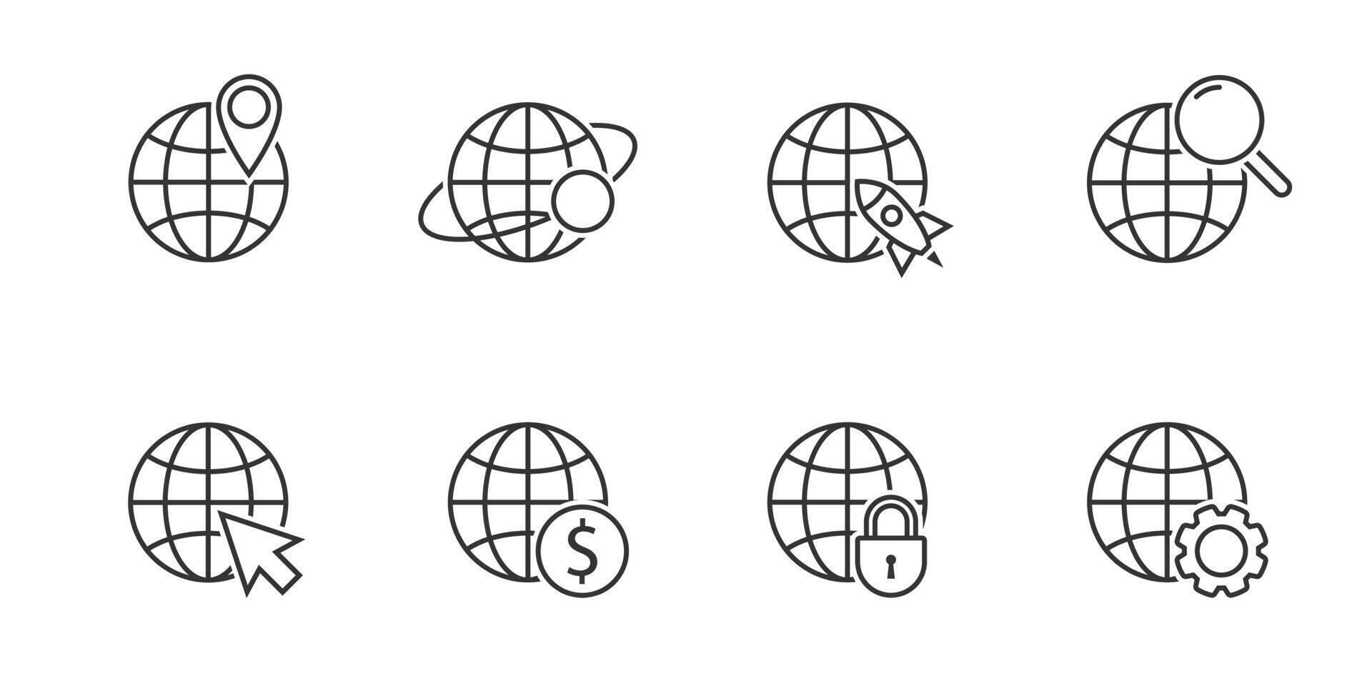 globe ligne vecteur icône ensemble. vecteur illustration.