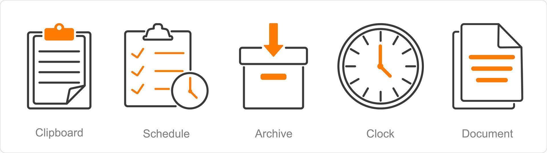 une ensemble de 5 Bureau Icônes comme presse-papiers, calendrier, archiver vecteur