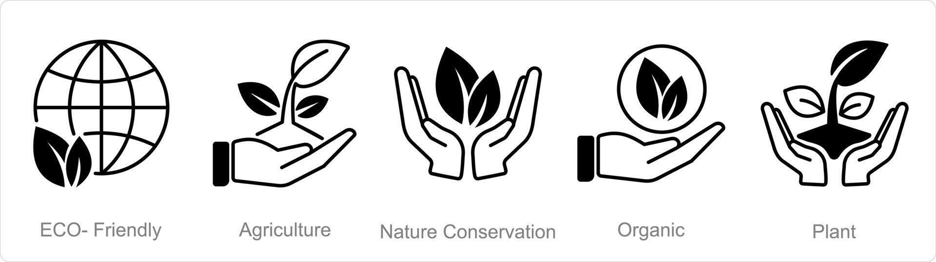 une ensemble de 5 biologique agriculture Icônes comme respectueux de la nature, agriculture, la nature préservation vecteur