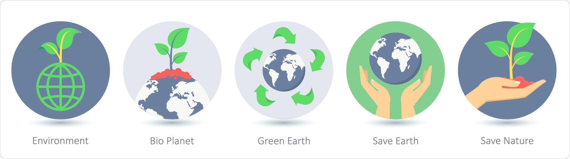 une ensemble de 5 écologie Icônes comme environnement, bio planète, vert Terre vecteur