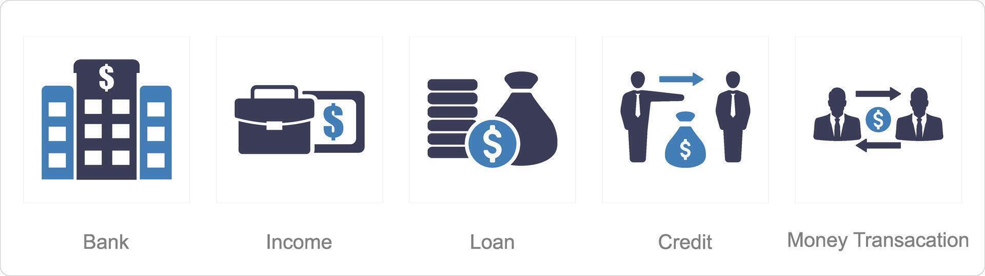 une ensemble de 5 comptabilité Icônes comme banque, revenu, prêt vecteur