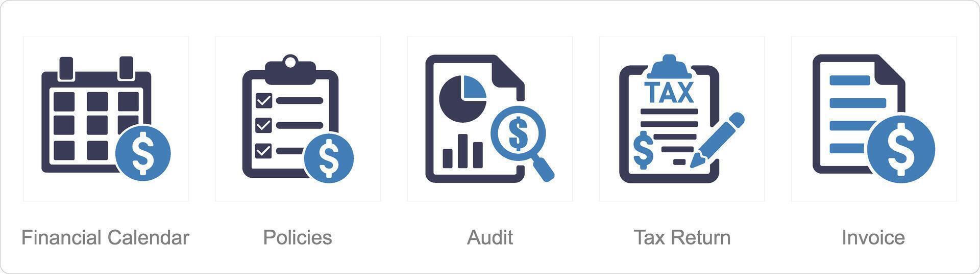 une ensemble de 5 comptabilité Icônes comme financier calendrier, Stratégies, Audit vecteur