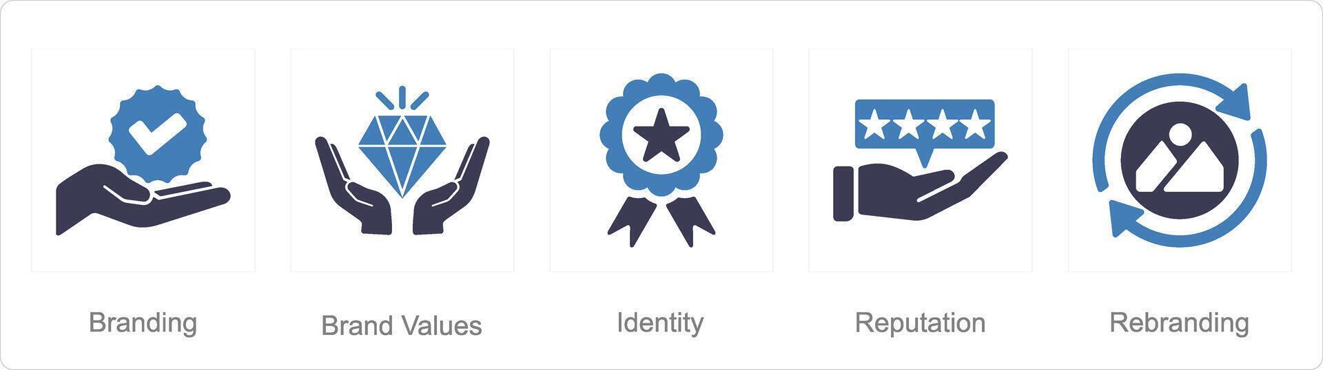 une ensemble de 5 l'image de marque Icônes comme l'image de marque, marque valeurs, identité vecteur