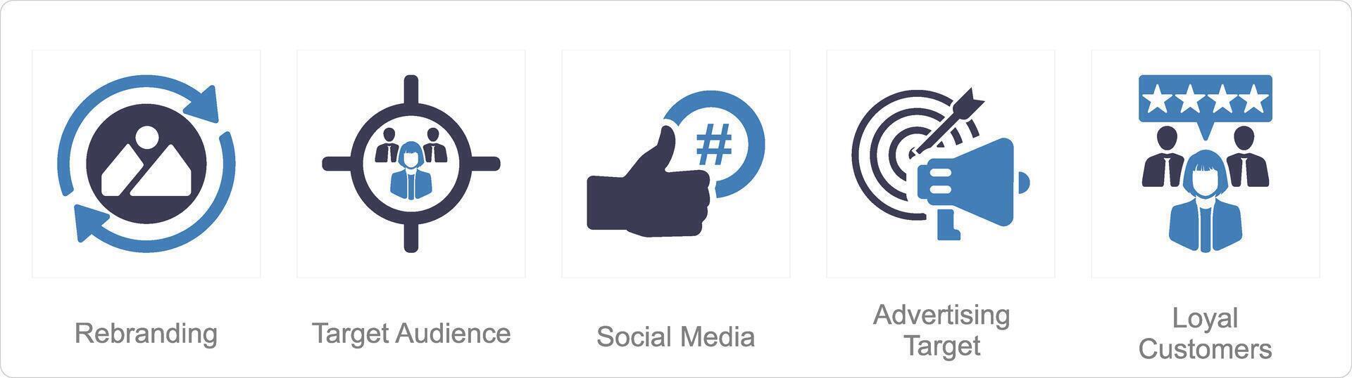 une ensemble de 5 l'image de marque Icônes comme rebranding, cible public, social médias vecteur