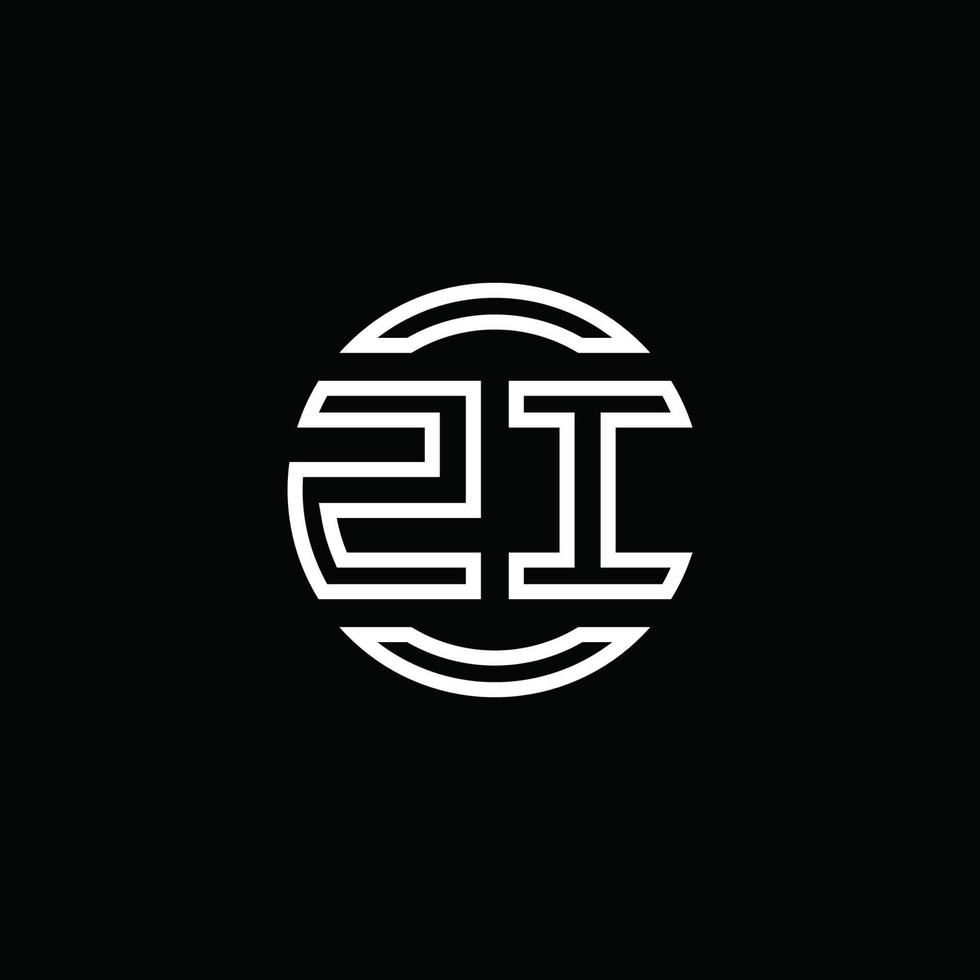 monogramme du logo zi avec modèle de conception arrondi de cercle d'espace négatif vecteur