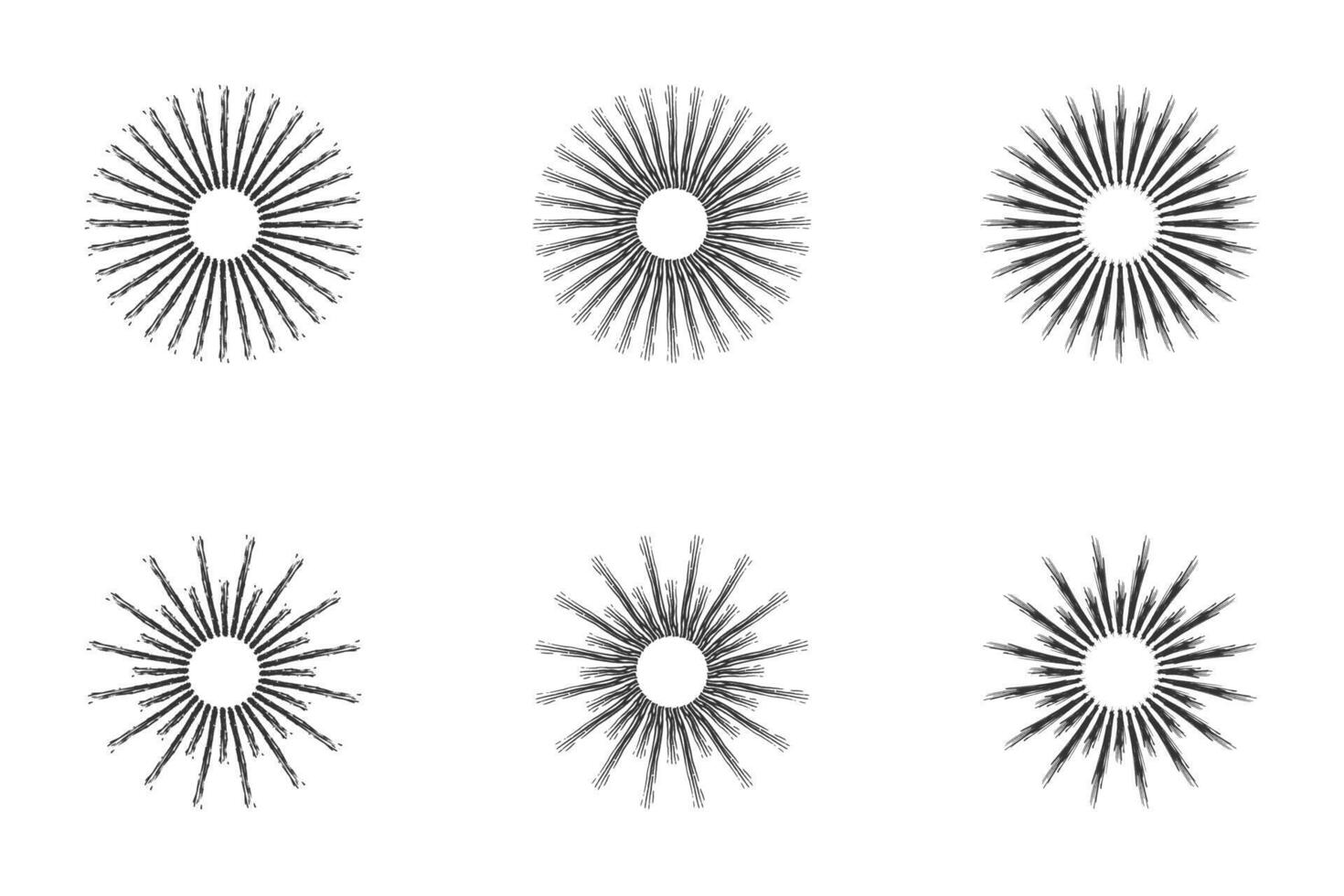 main tiré sunburst élément ensemble. starburst radial rayures. vecteur illustration.