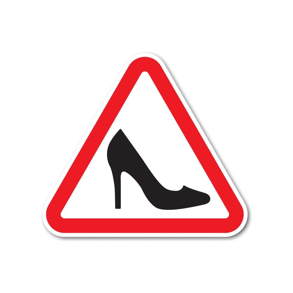route signe avec femmes chaussure. triangulaire route signe avec ombre. vecteur illustration.
