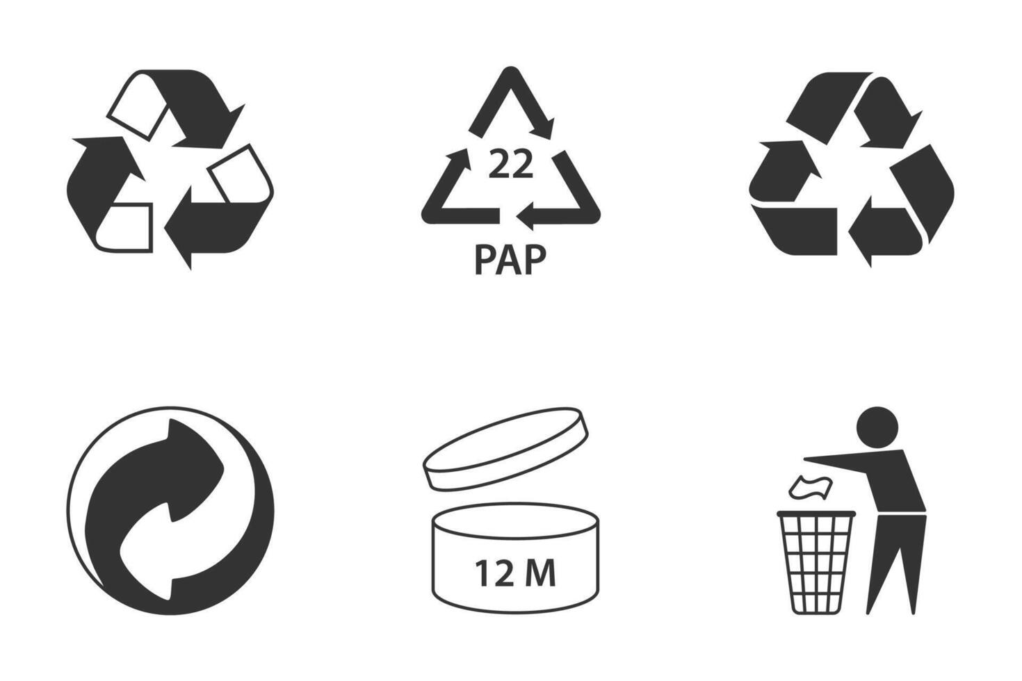 recycler et emballage icône ensemble. le universel recyclage symboles. vecteur illustration.
