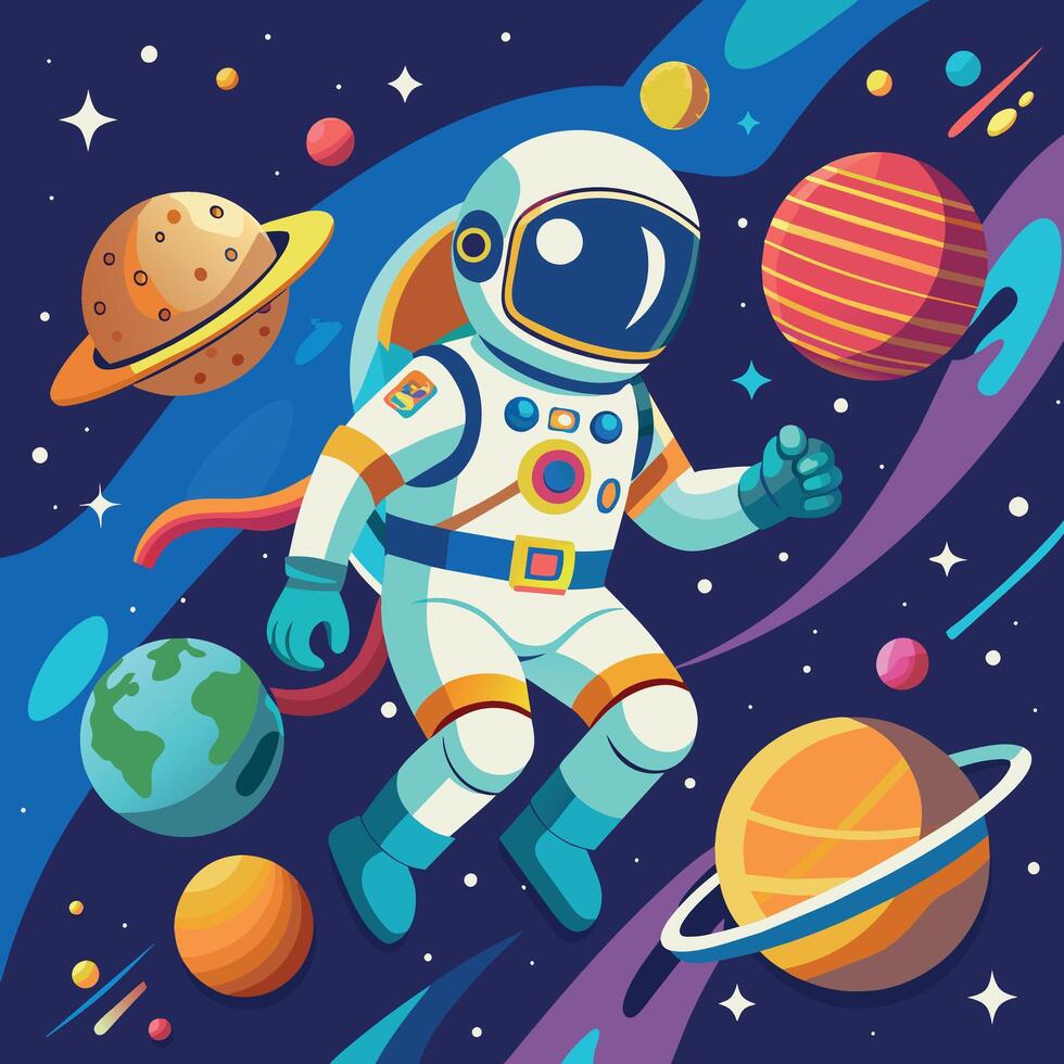 coloré dessin animé de un astronaute illustrateur et vecteur graphique