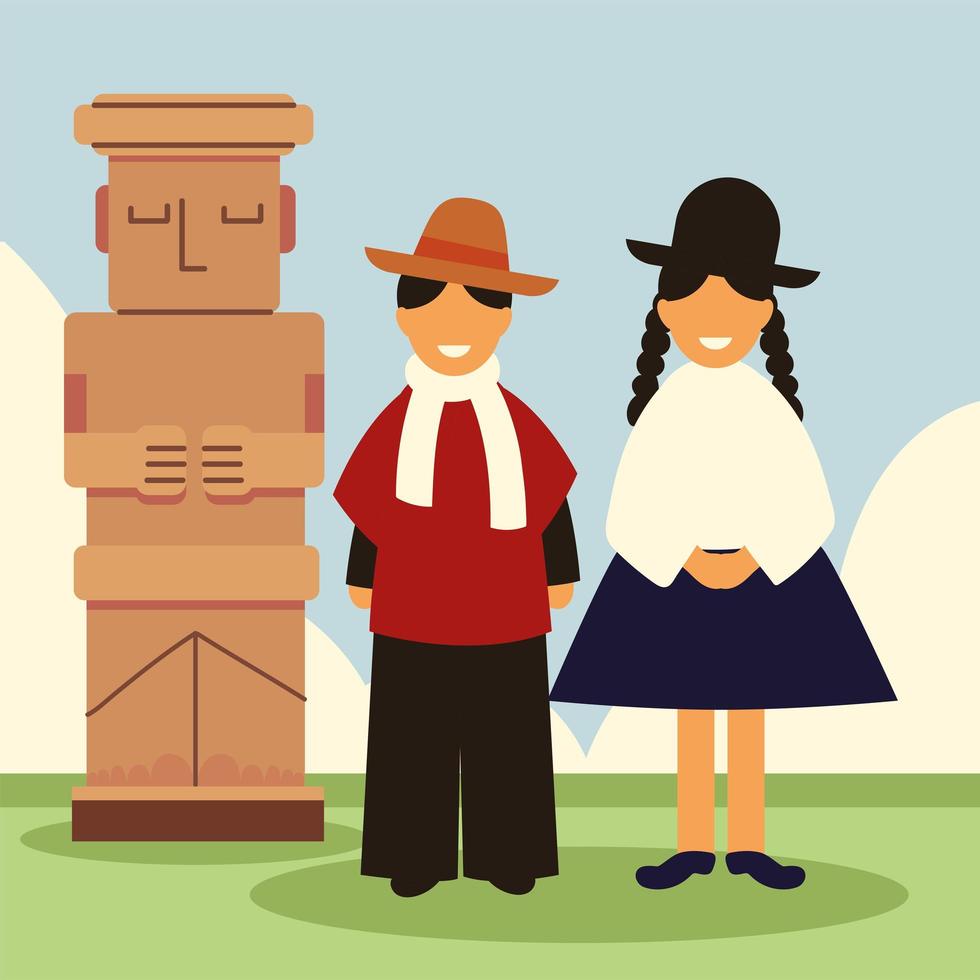 couple et statue de bolivie vecteur
