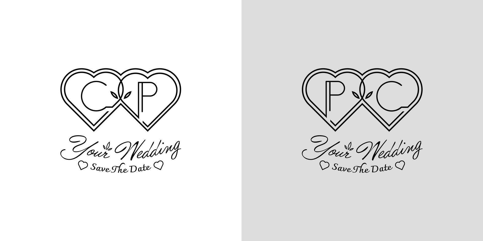 des lettres cp et PC mariage l'amour logo, pour des couples avec c et p initiales vecteur