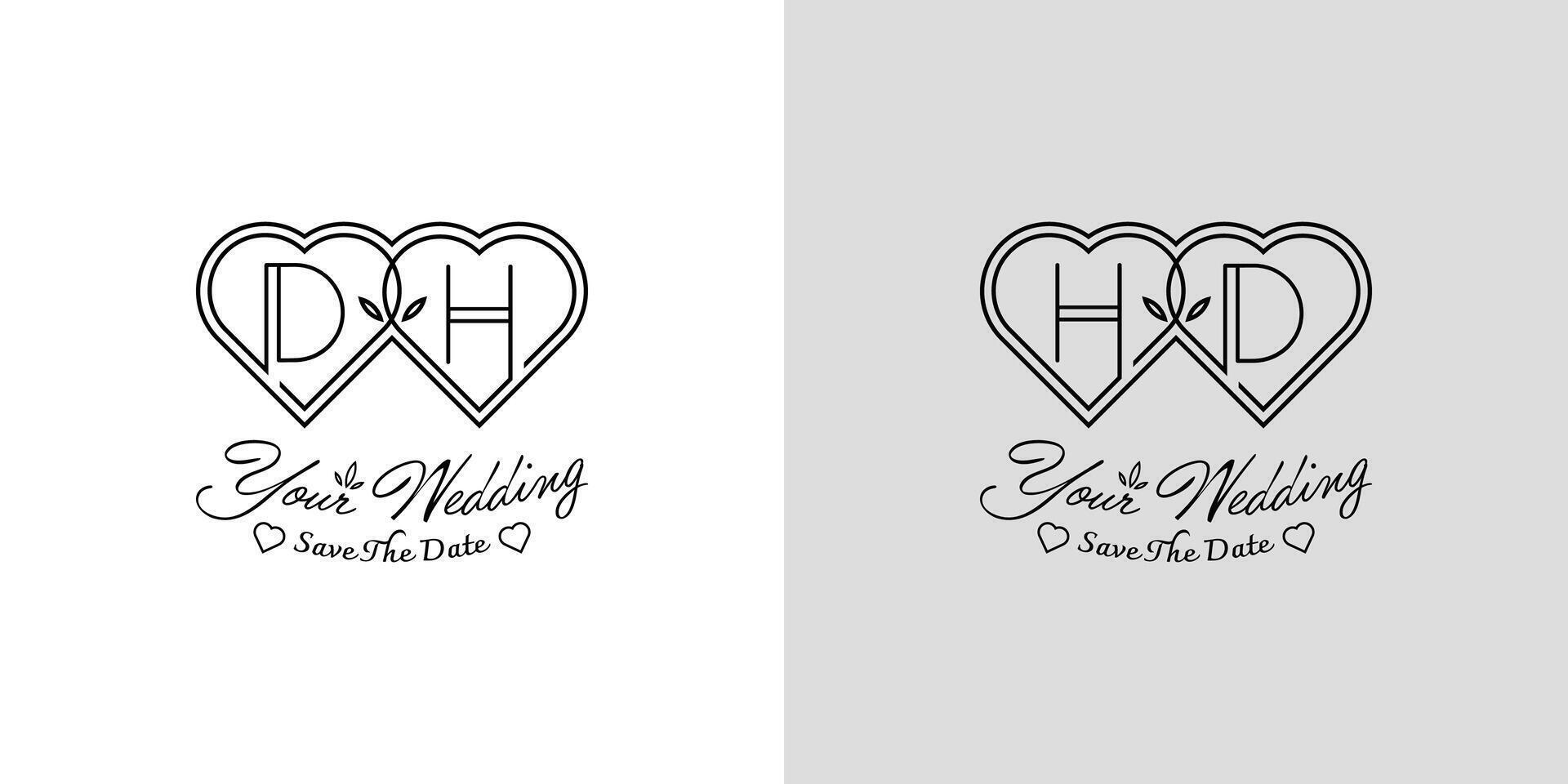 des lettres dh et HD mariage l'amour logo, pour des couples avec ré et h initiales vecteur