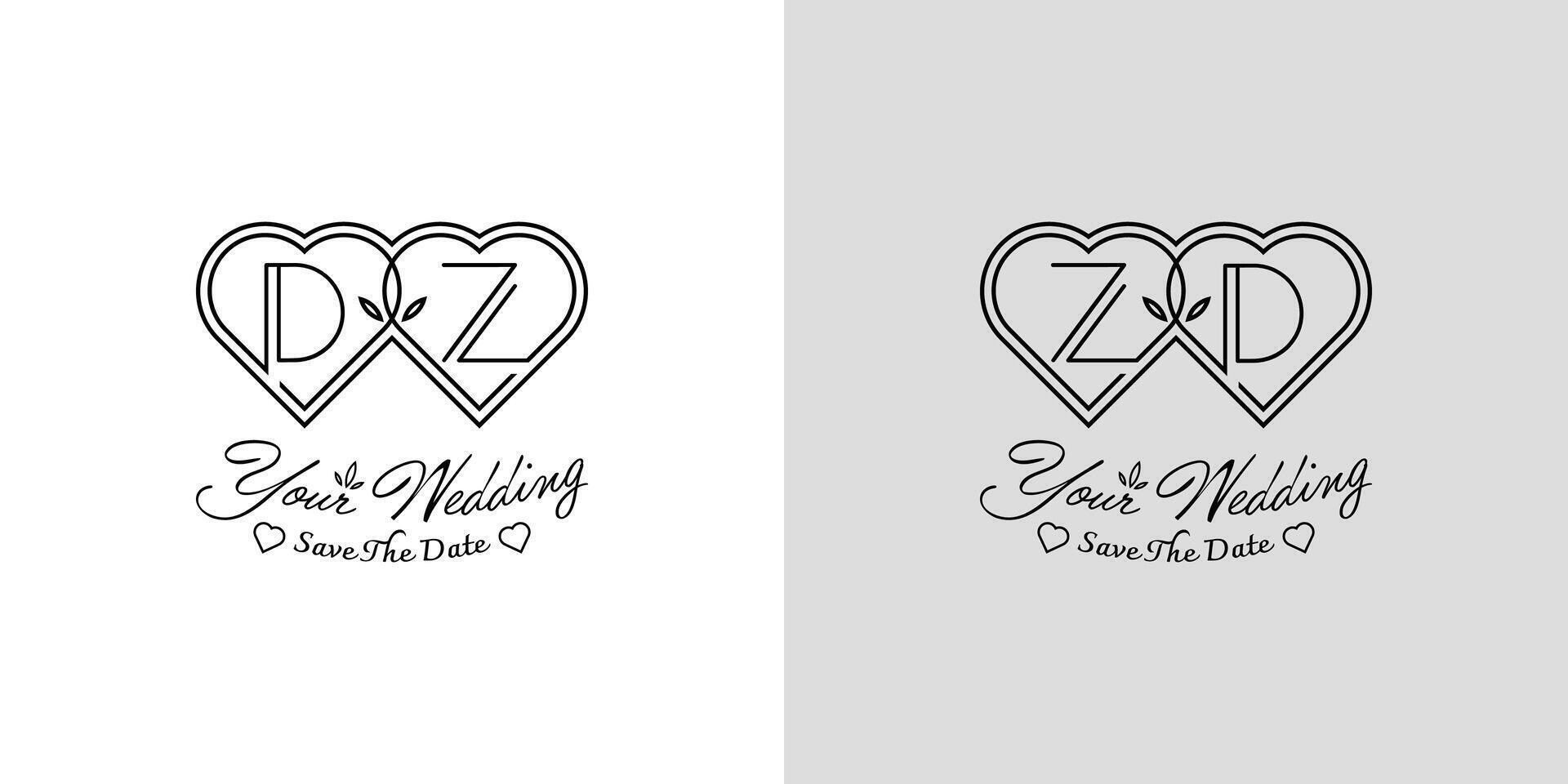 des lettres dz et zd mariage l'amour logo, pour des couples avec ré et z initiales vecteur