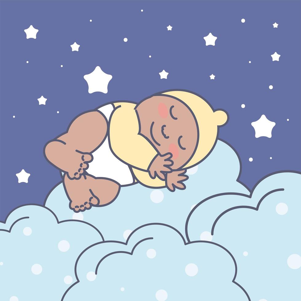 bébé endormi sur les nuages vecteur