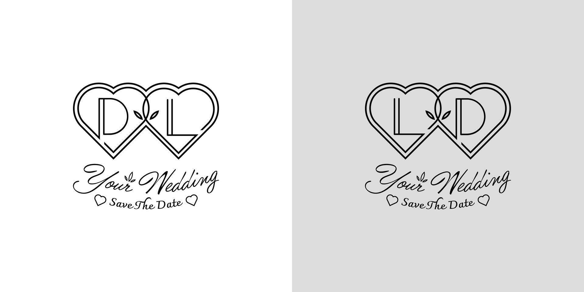 des lettres dl et ld mariage l'amour logo, pour des couples avec ré et l initiales vecteur
