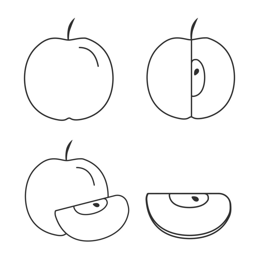 icônes de pomme définies dans la conception de contour plat noir vecteur