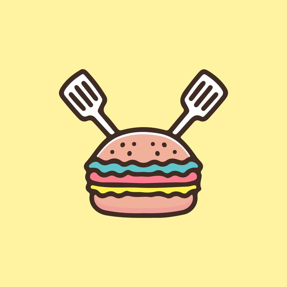 hamburger avec illustration de la spatule croisée. graphiques vectoriels pour les impressions de t-shirts et autres utilisations. vecteur