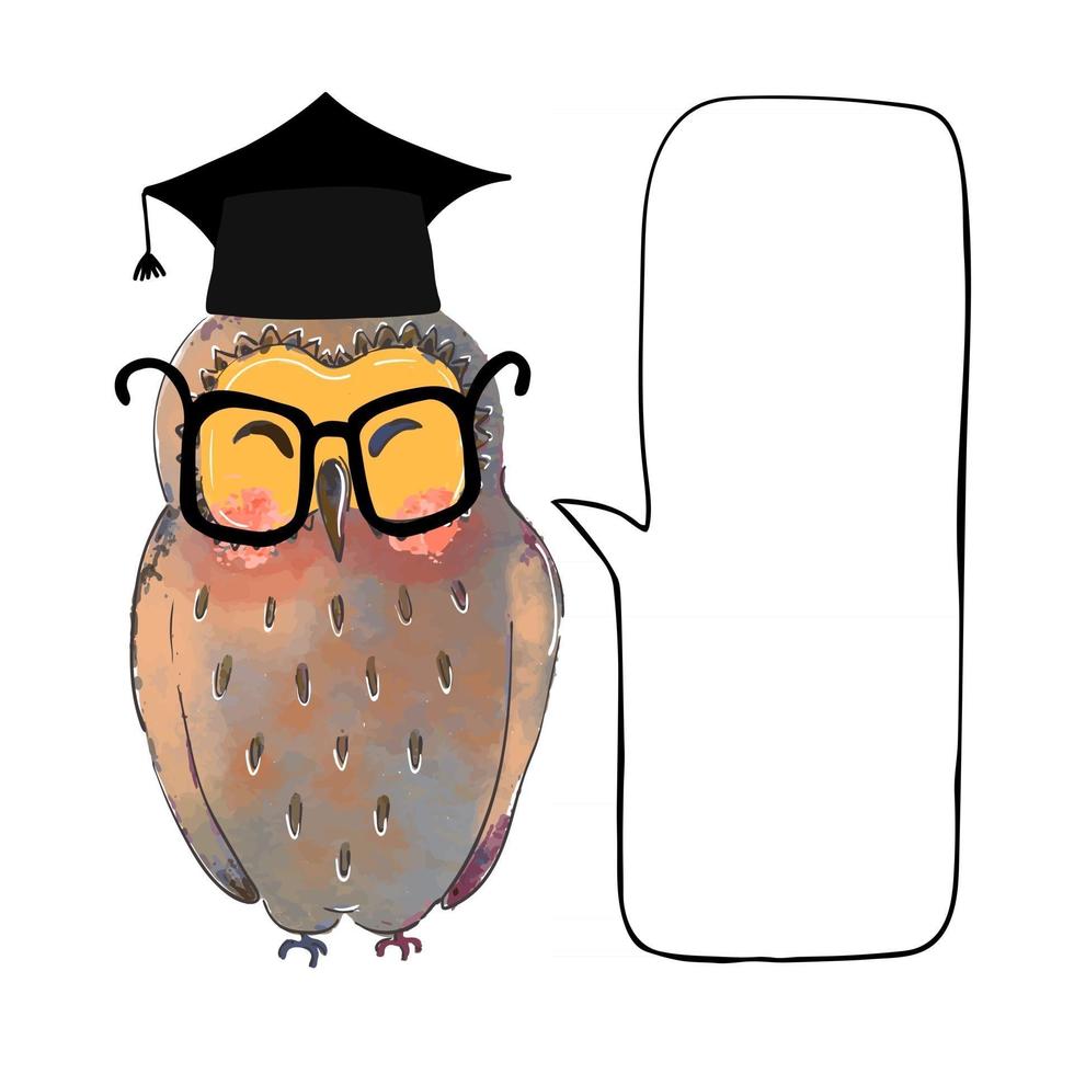 Vector illustration colorée de hibou mignon dans le chapeau et la parole des diplômés buble