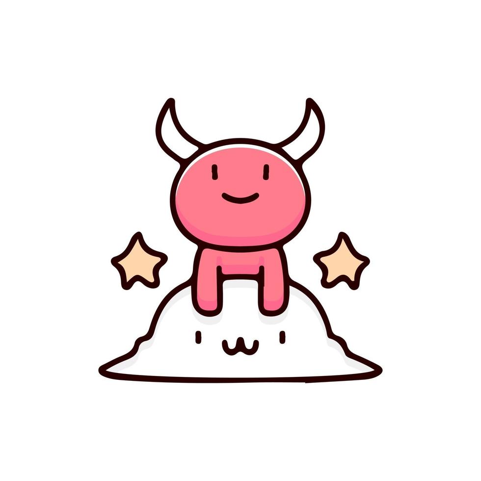 Dessin animé kawaii bébé diable sur le nuage. parfait pour la conception de tissu de fille de douche de bébé de carte de voeux d'enfants de crèche. vecteur