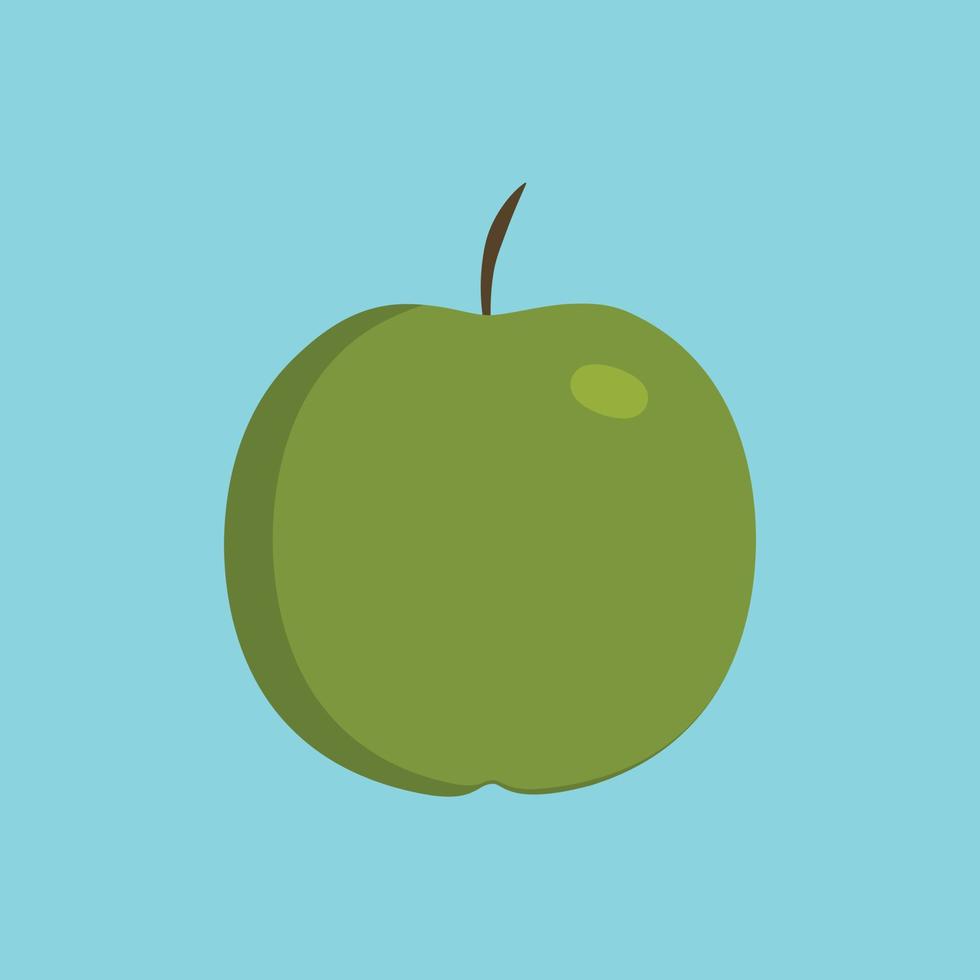 icône de pomme verte au design plat avec fond bleu vecteur