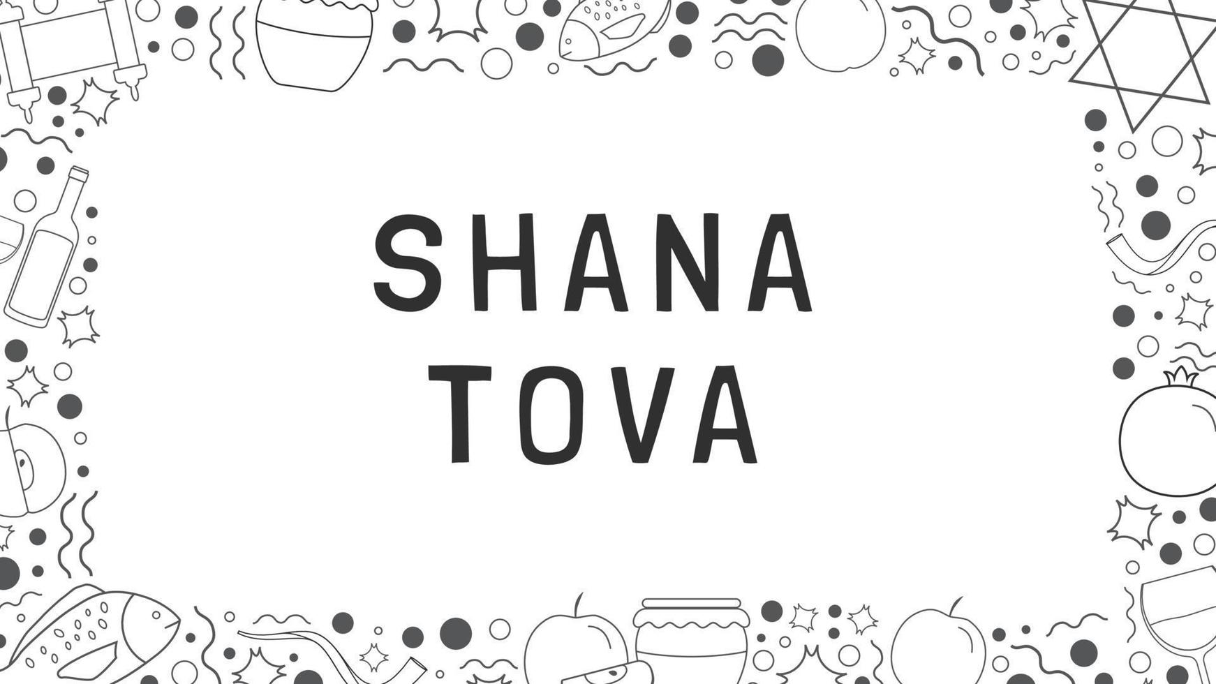 cadre avec rosh hashanah vacances design plat icônes de ligne fine noire avec texte en anglais vecteur