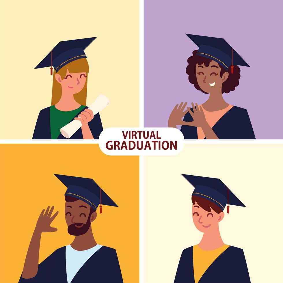 remise des diplômes virtuelle, étudiants diplômés vecteur