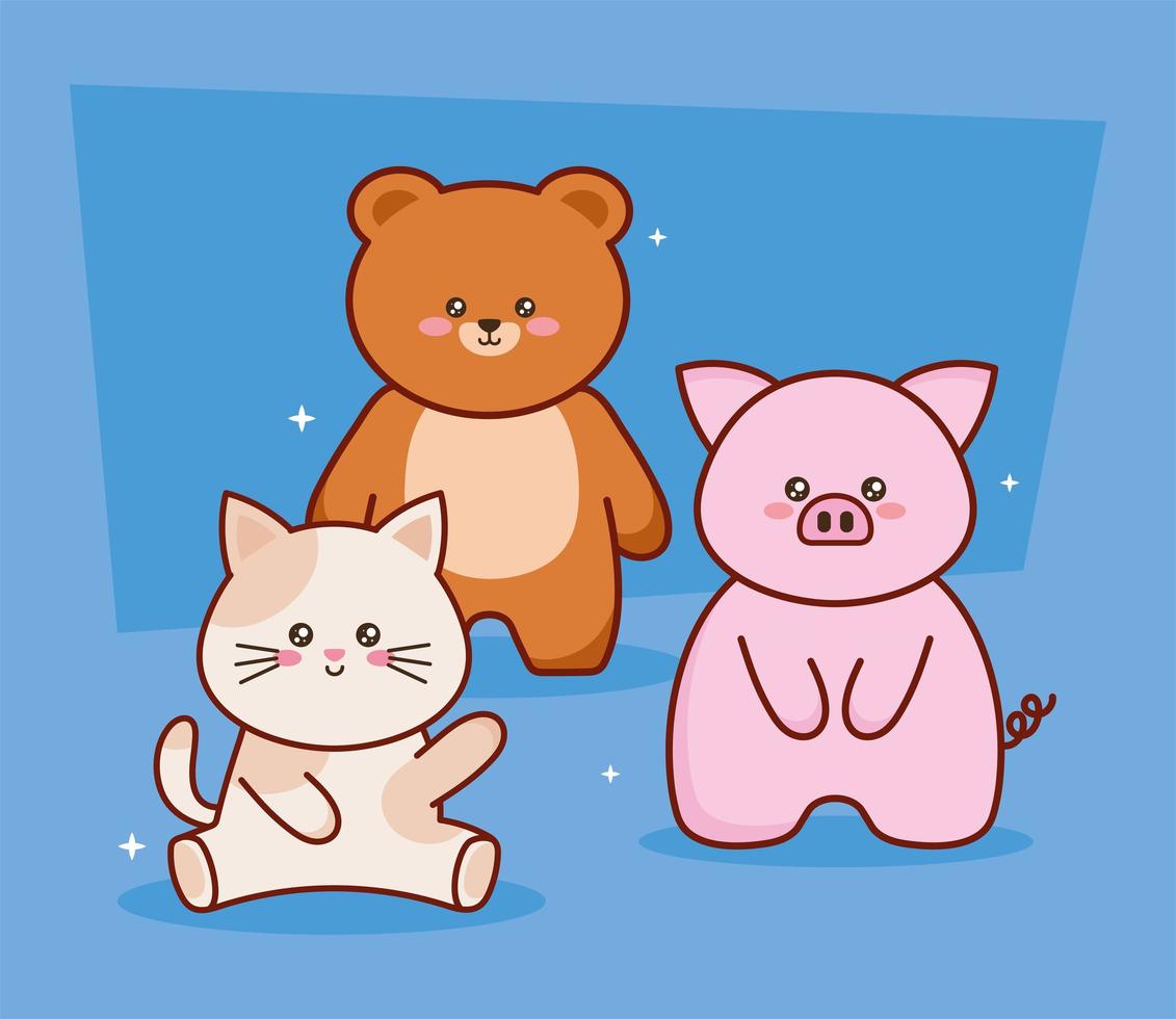 trois personnages d'animaux kawaii vecteur