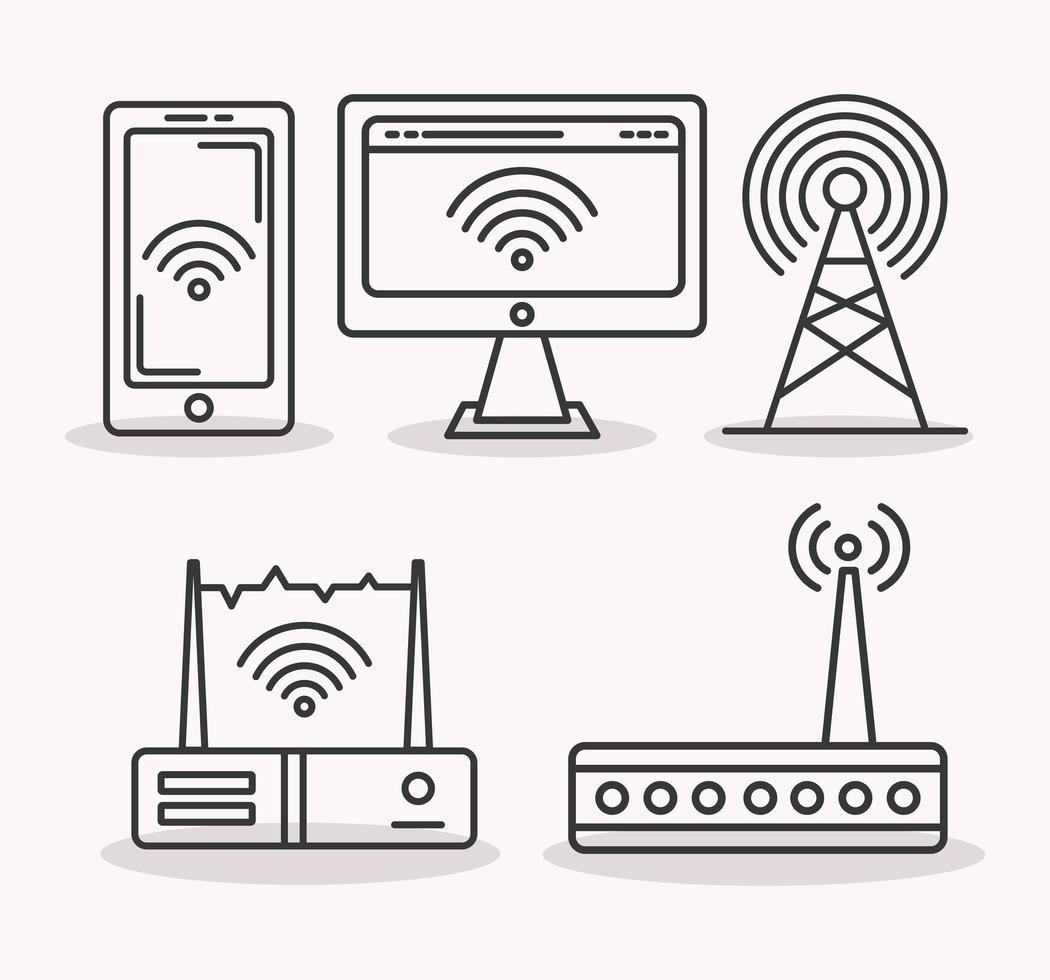 cinq icônes de signal sans fil vecteur