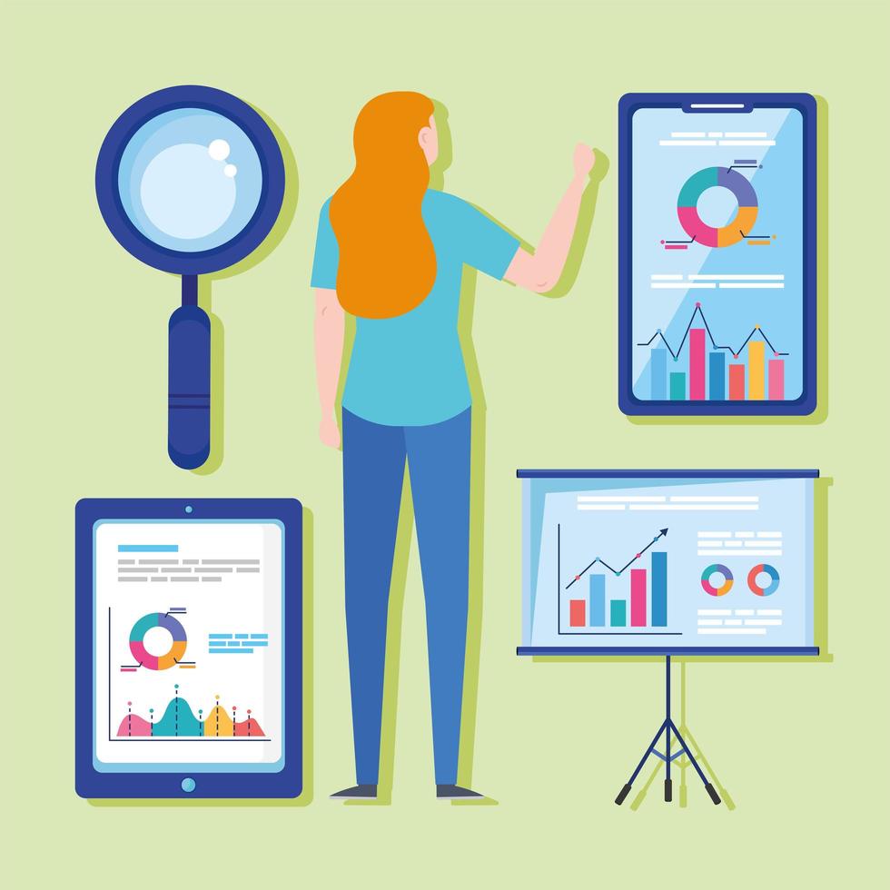 cinq icônes graphiques d'analyse vecteur