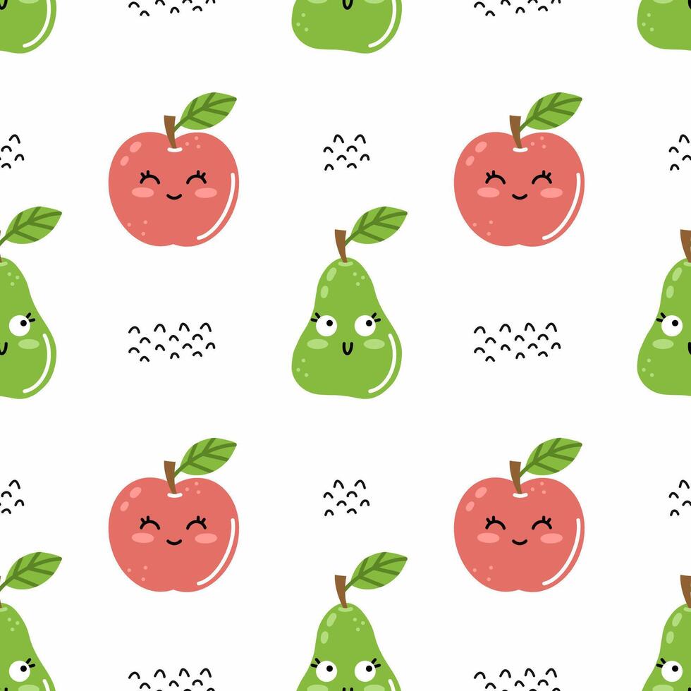 marrant mignonne content des fruits avec sourire sur leur affronter. interminable sans couture modèle pour impression sur en tissu et emballage papier. fond d'écran pour bébé chambre. vecteur