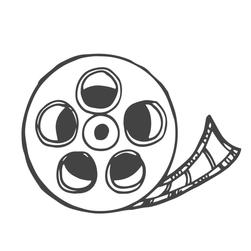 vecteur illustration de une bobine avec film bande. griffonnage. isolé sur blanc Contexte.
