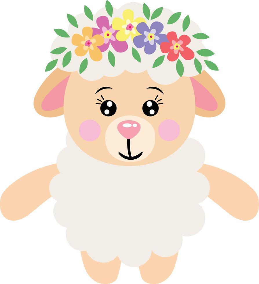 adorable mouton avec couronne floral sur tête vecteur