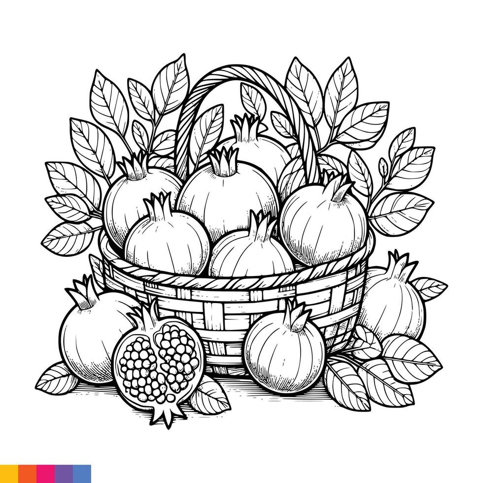 fruit panier ligne art illustration pour le coloration livre. des fruits coloration page. vecteur graphique