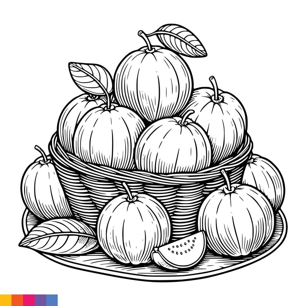 fruit panier ligne art illustration pour le coloration livre. des fruits coloration page. vecteur graphique