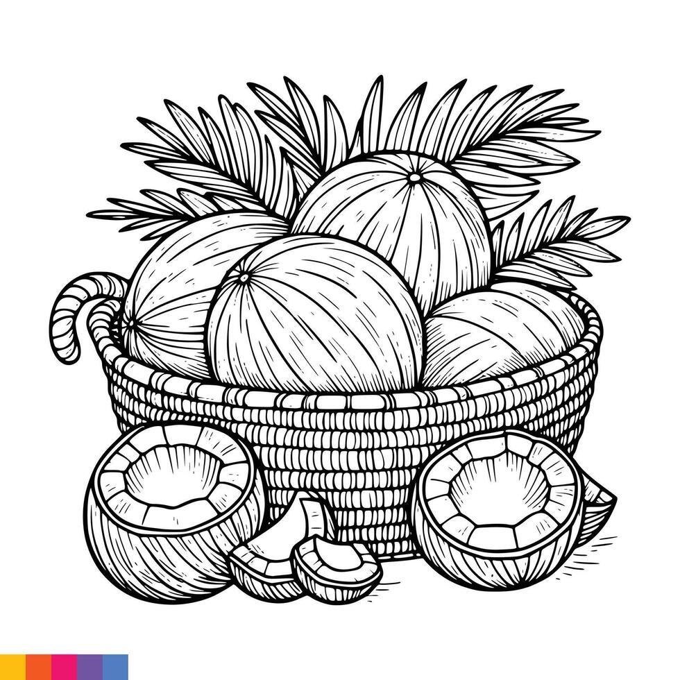 fruit panier ligne art illustration pour le coloration livre. des fruits coloration page. vecteur graphique