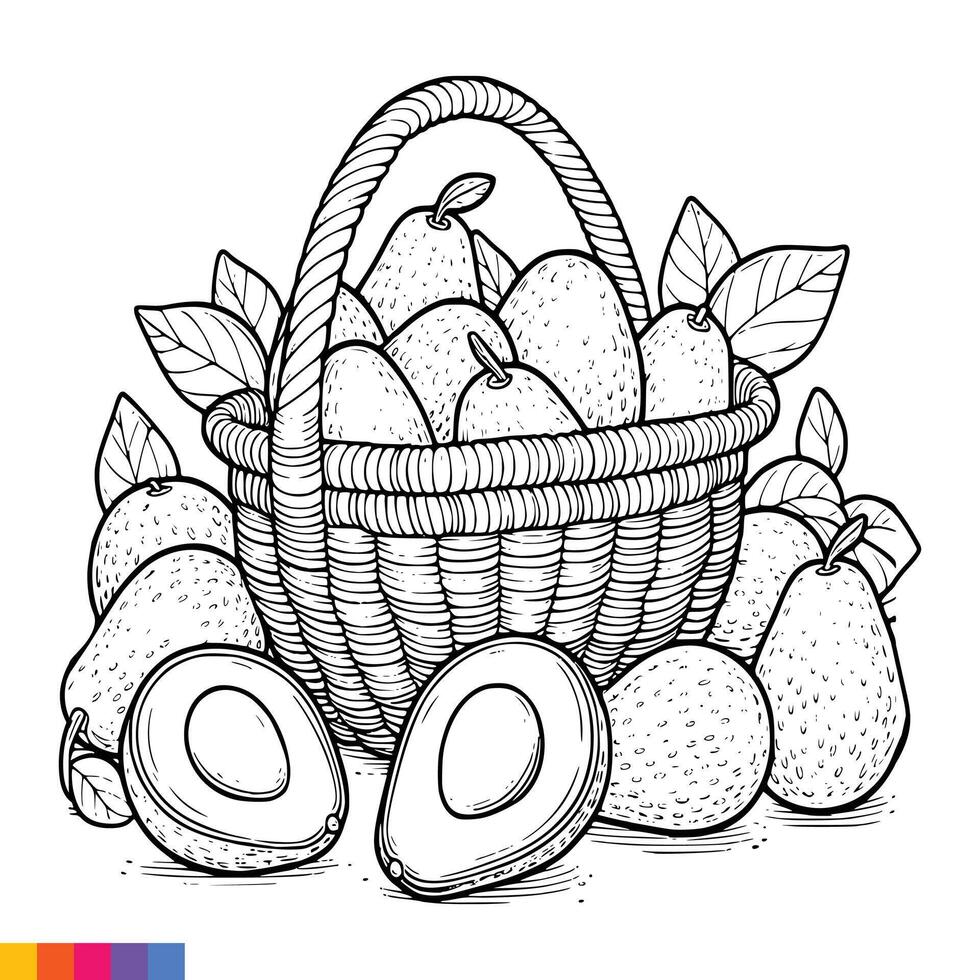 fruit panier ligne art illustration pour le coloration livre. des fruits coloration page. vecteur graphique