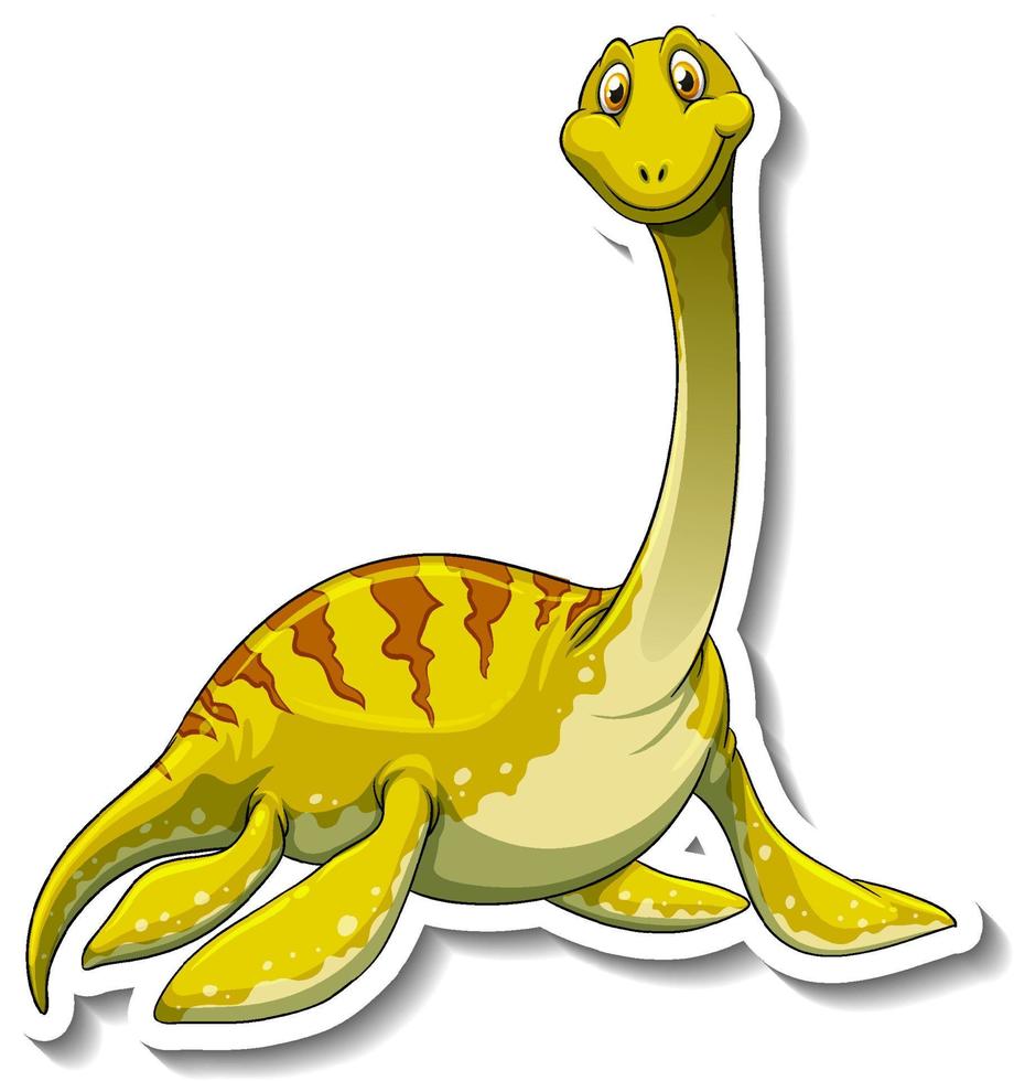 autocollant de personnage de dessin animé de dinosaure élasmosaurus vecteur