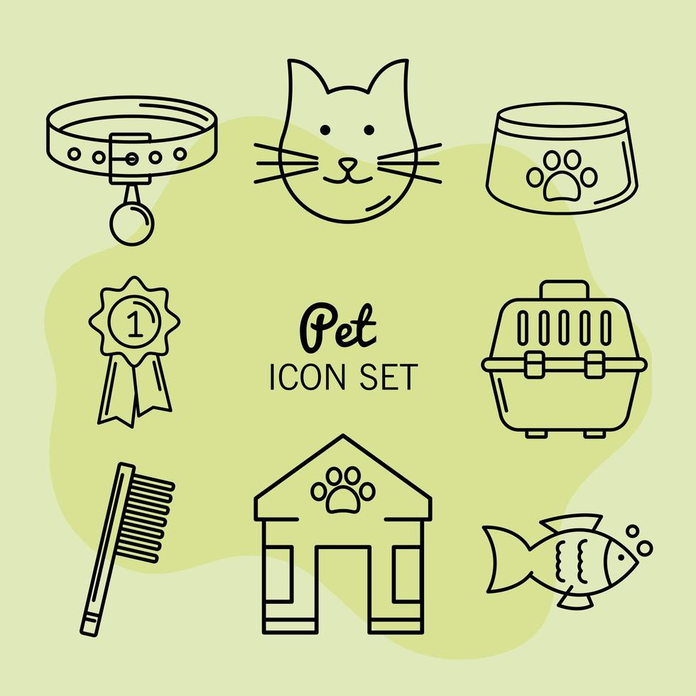 huit icônes de magasin d'animaux de compagnie vecteur