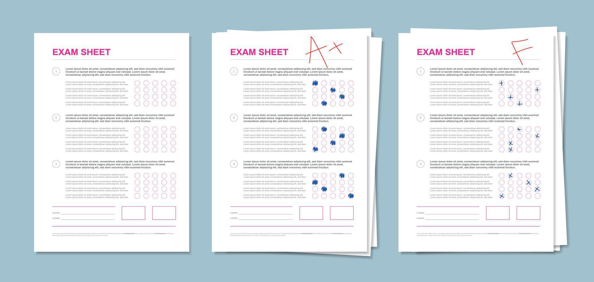 jeu de feuilles d'examen réaliste vecteur